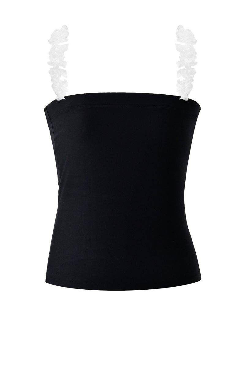 ruffle multi tricot span long tube top (black)