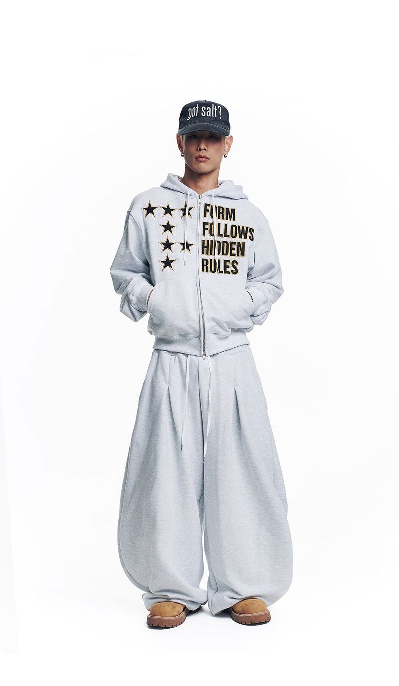 Star Lettering Patch Hoodie Zip-Up - White