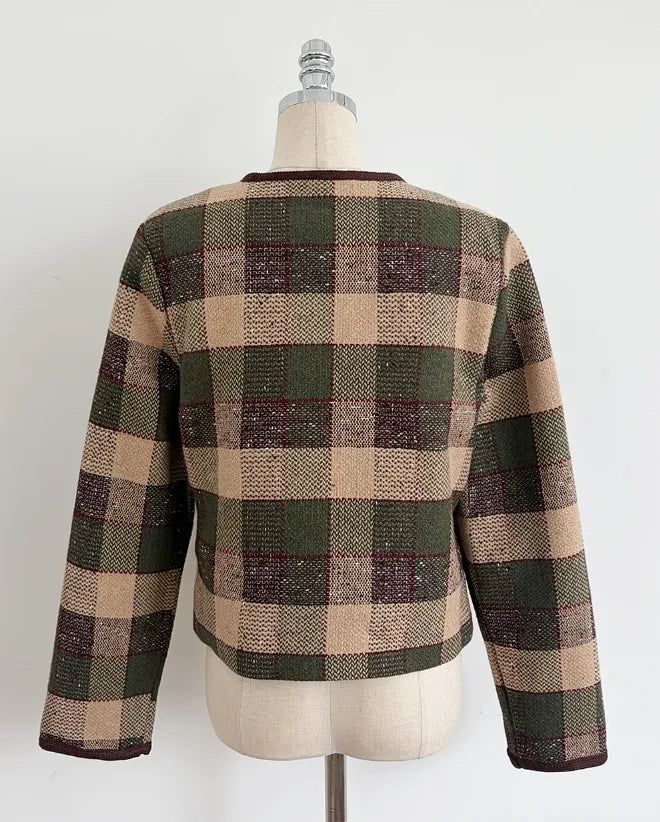 LT Round-Neck Color Matching Check Tweed Jacket