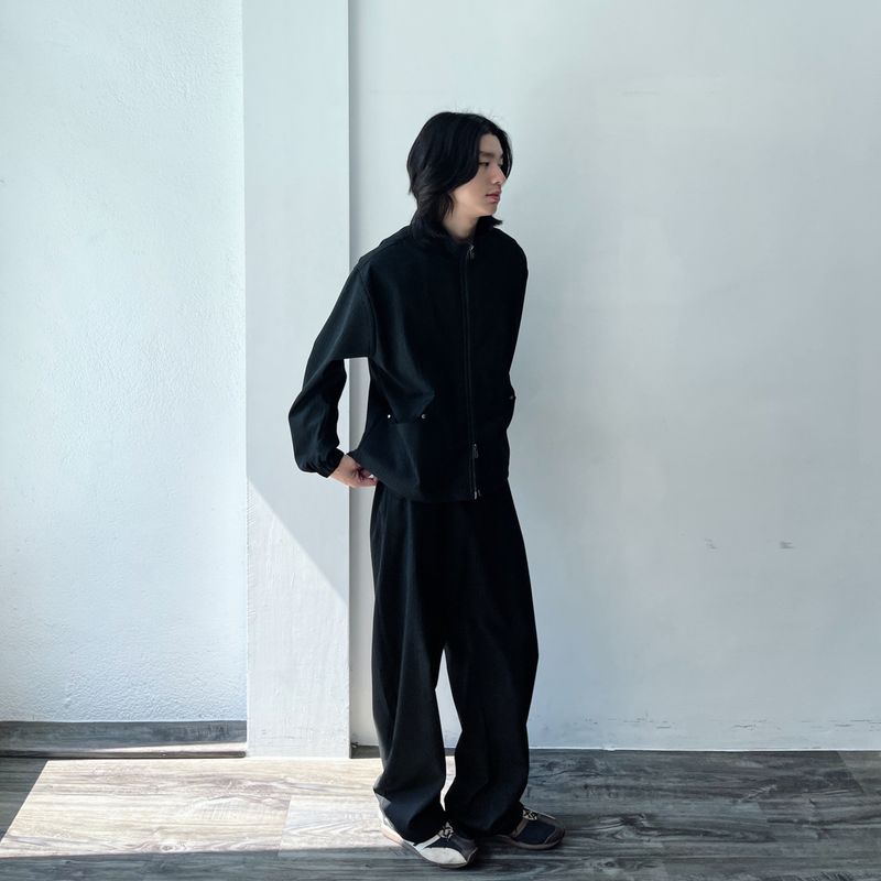 Minimalist Structural Aesthetic Drawstring Hem Striped Stand Collar Jacket