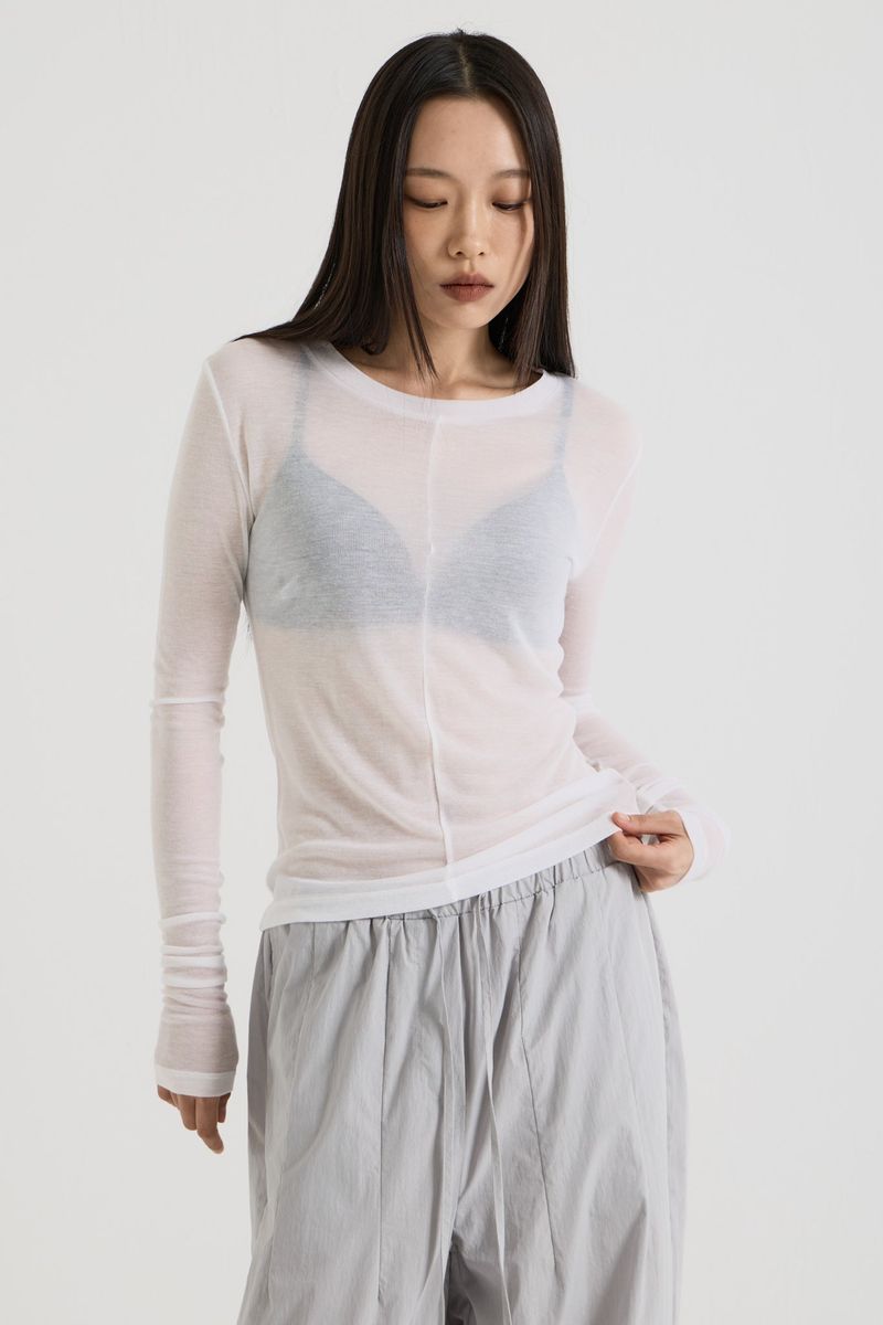 French Wool Tencel Long Sleeve, White