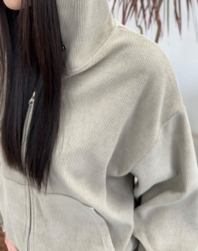 Lube Ribbed Crop Hood Zip-Up