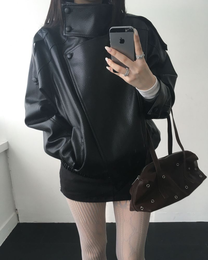 High neck leather jacket