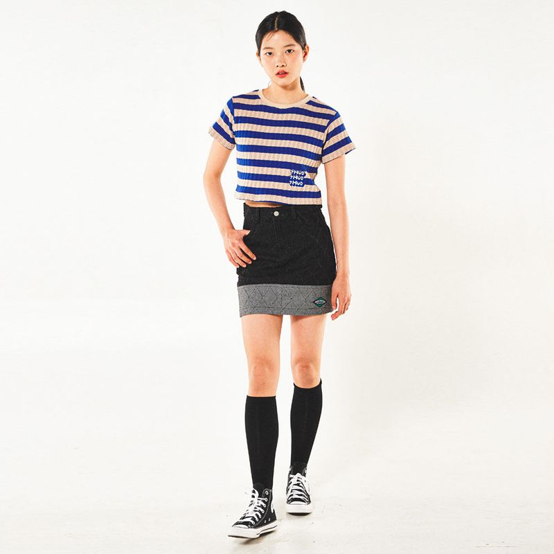 FENCE SWING DENIM MINI SKIRT (BLACK)