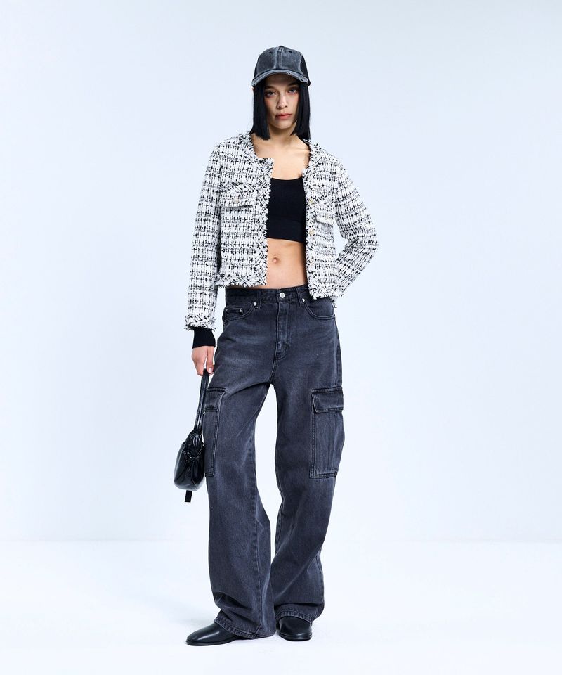 vivabrown（ビバブラウン）の「85-VIVAJ048 Multi-Color Crop Tweed Jacket Black（Jackets/Outerwear）」