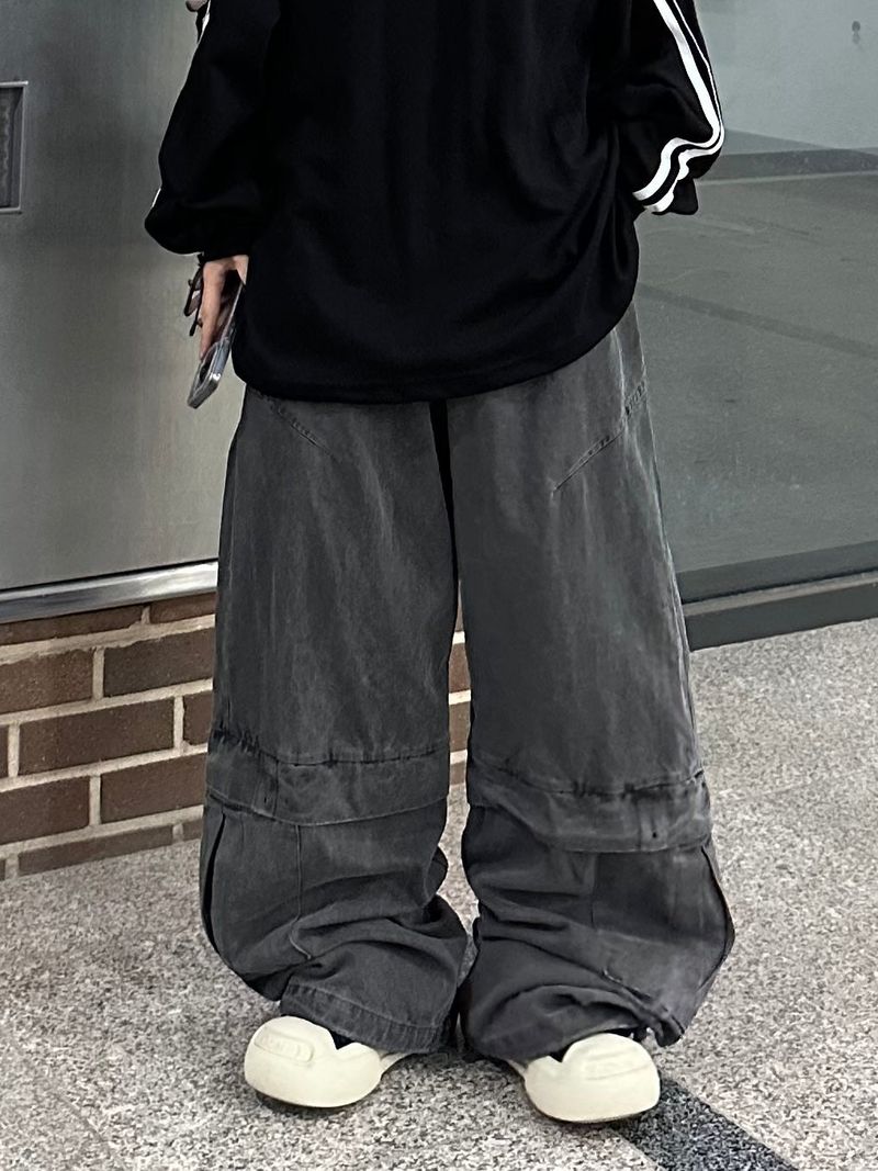 washed flap wide pants