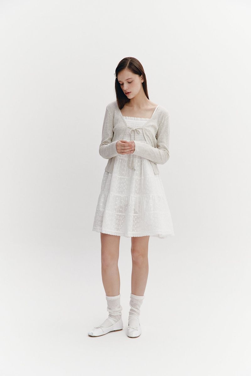 Ribbon Punching Cardigan Oatmeal