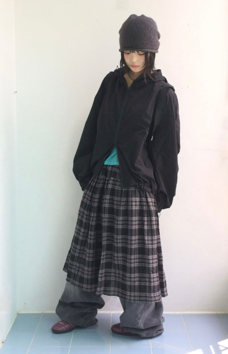 dusty checkered long skirt