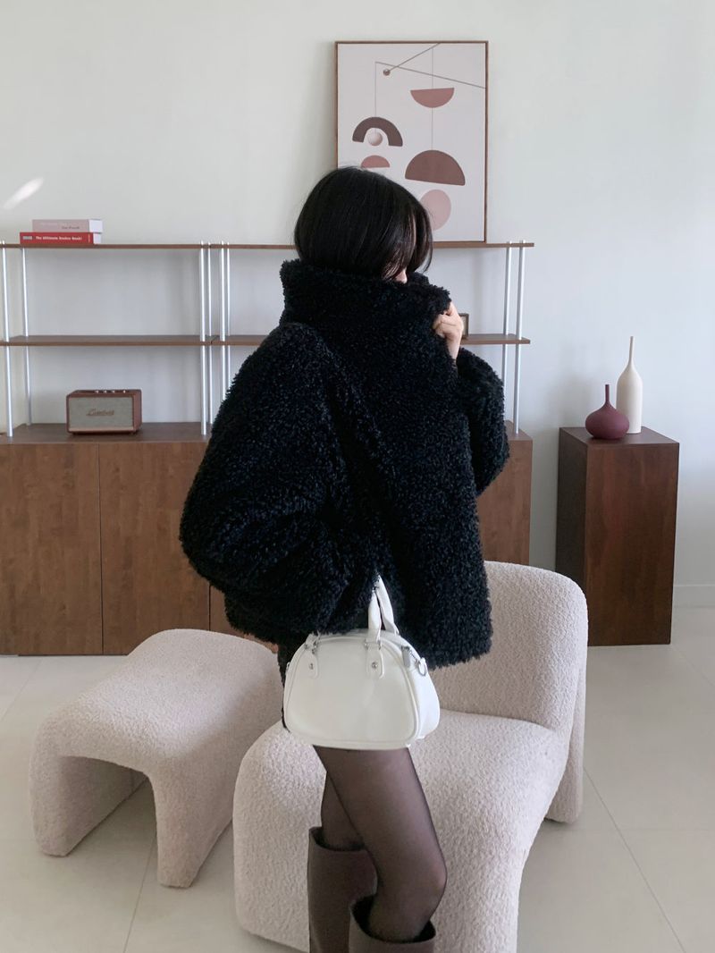 Teddy Hug Fuzzy High Neck Fur Jacket