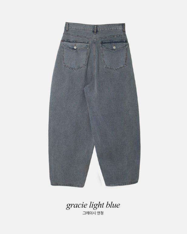 Back Flap Pocket Washed Wide Denim Pants (2color)
