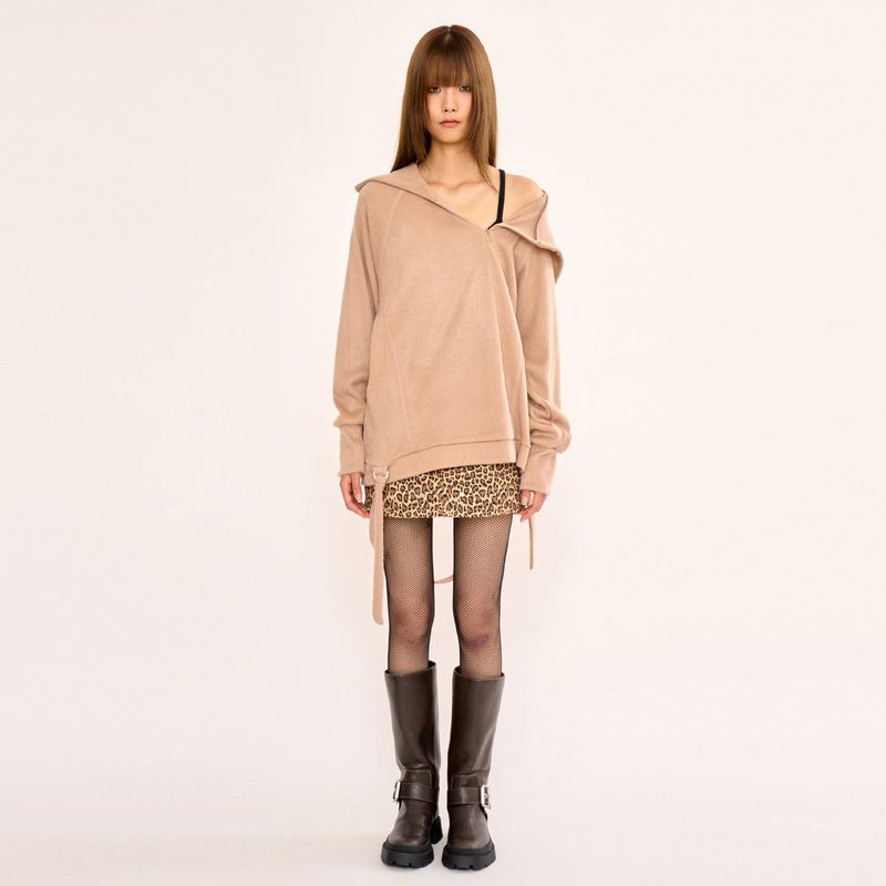 Hairy Zipslit Pullover - Camel