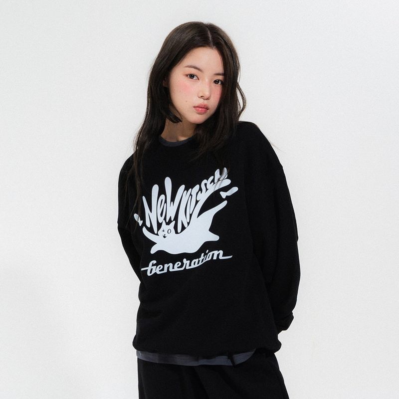 FISH CAT SWEATSHIRTS-BLACK