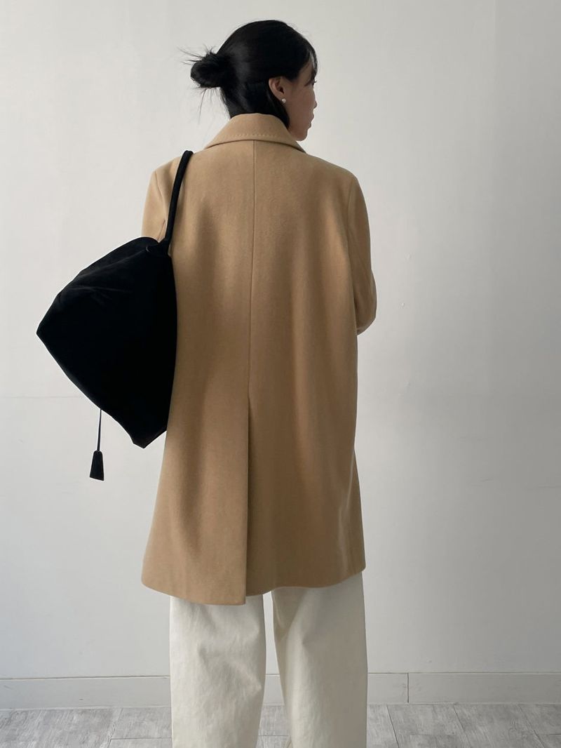 [Merino wool 90%] Stitched collar half coat