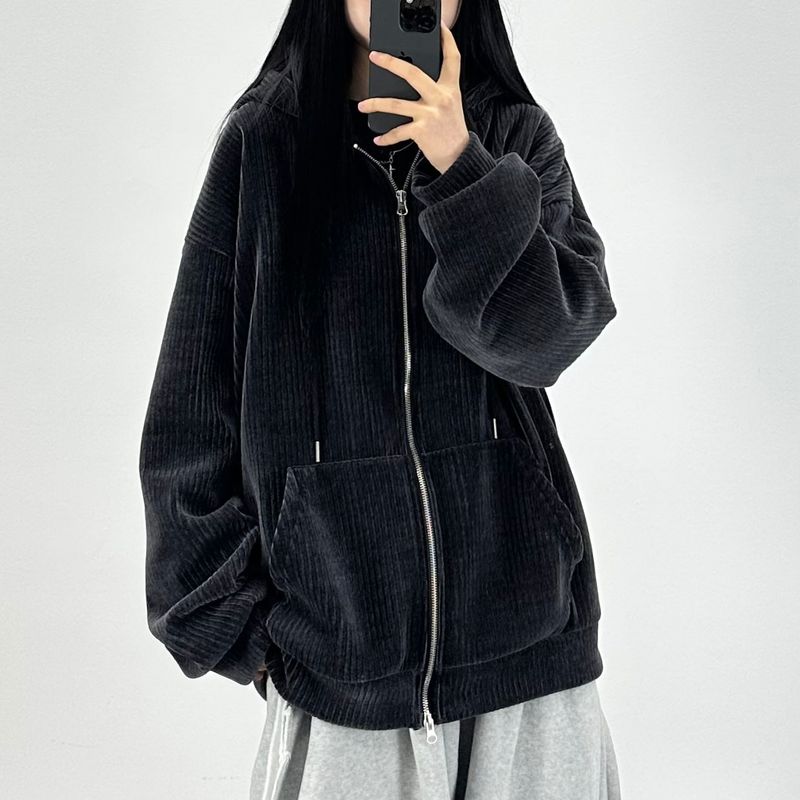PEARCLAN（ペアクラン）の「velour ribbed hooded zip-up（Tops）」
