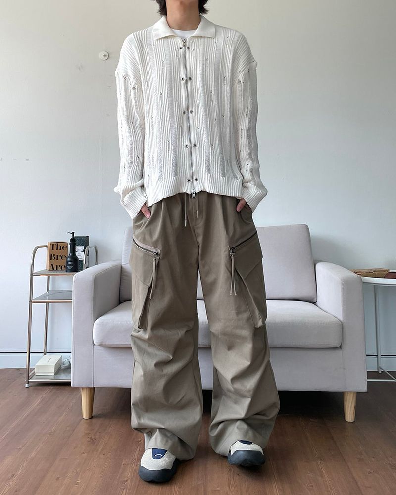Eyelet Zip-up Knit Cardigan