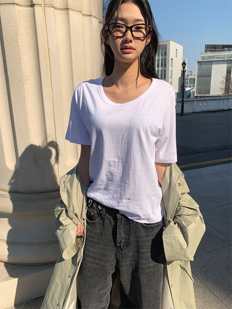 AIR U-NECK LOOSE TEE (5C)