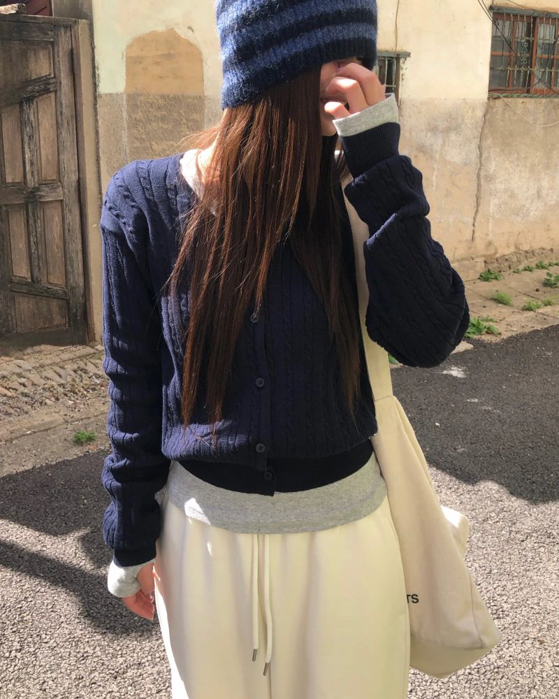 [ORIGINAL] Rope Cable Knit Long-sleeved Cardigan