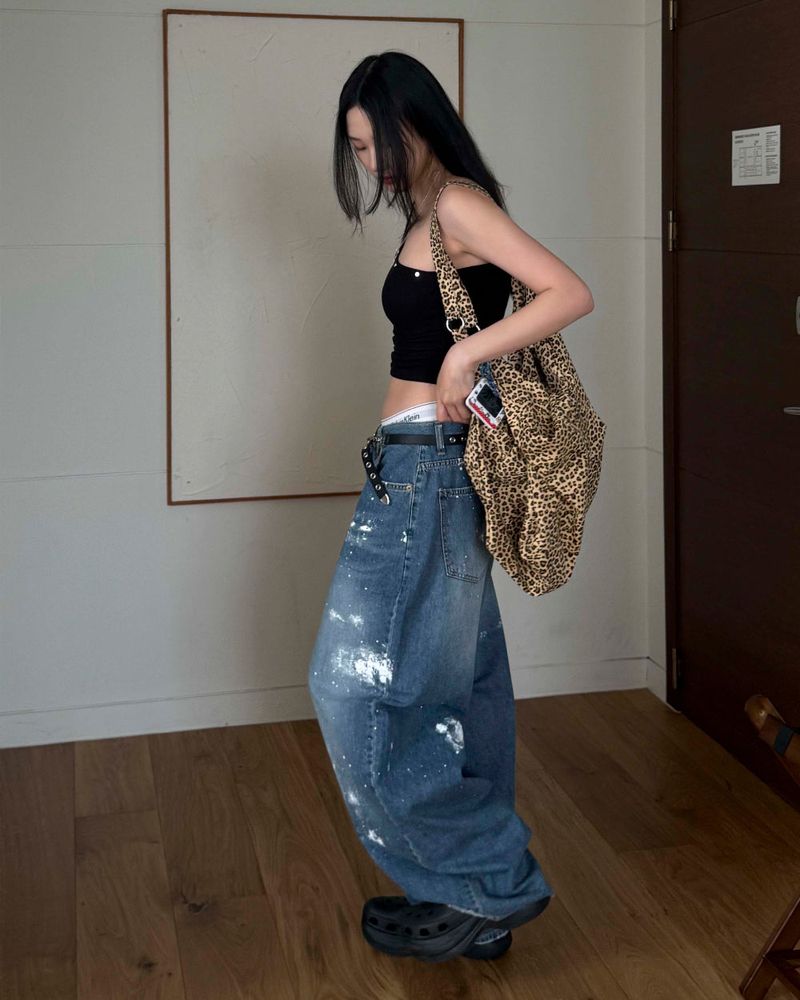 Painted denim pants
