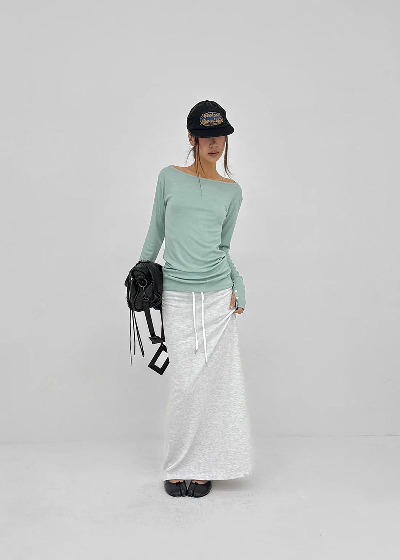 [MADE] Netia Boat Neck Ribbed Long Sleeve Tee
