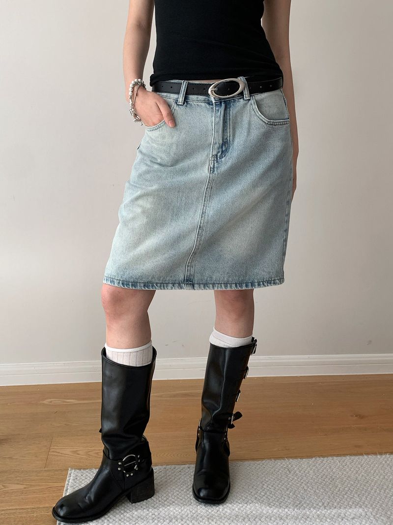 dereborujo（ドレボルゾー）の「multi-wash midi denim skirt（Skirts）」