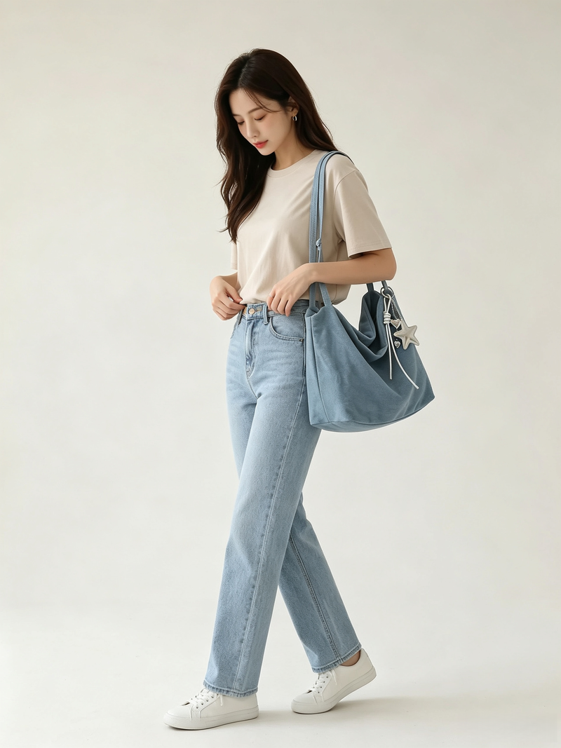 Star Keyring Denim Soft Hobo Shoulder Bag
