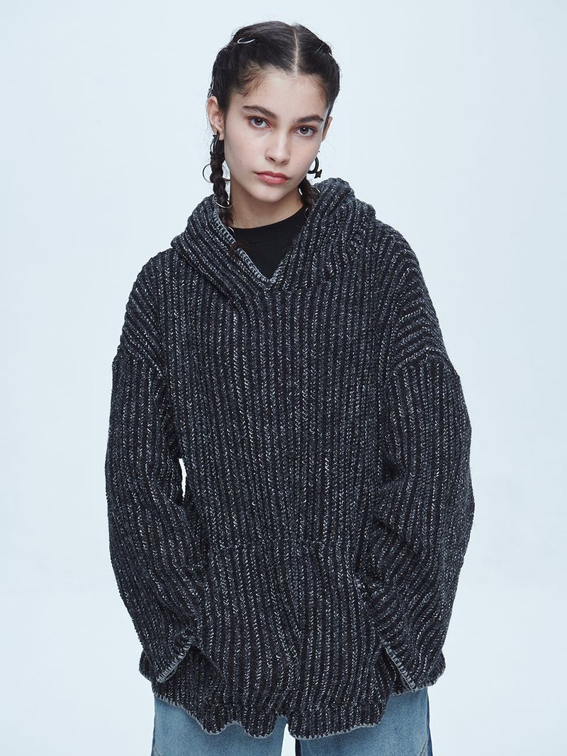 Braids Knit Hoodie Charcoal