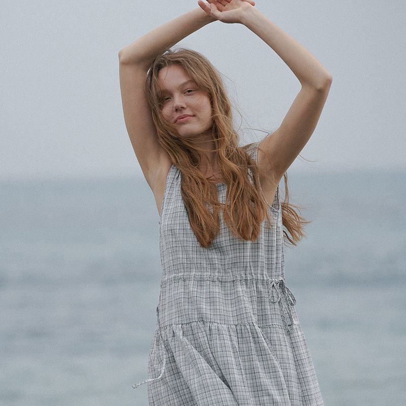 Square check string dress