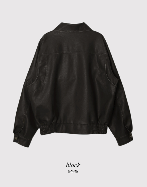 #Big Pocket Collar Loose Leather Jacket