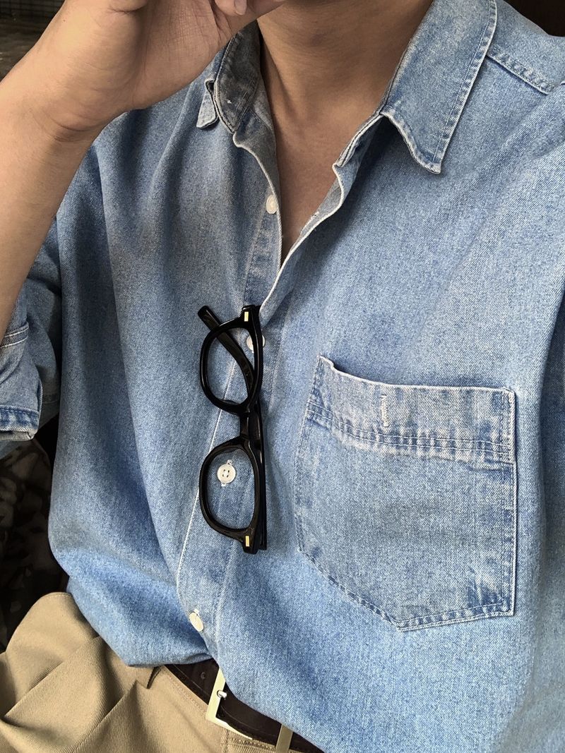 Look Liberry Classic Washed Pocket Oversized Denim Shirt