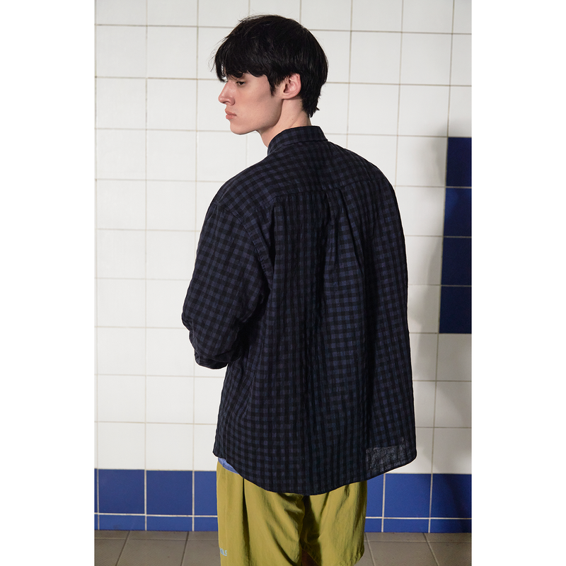 POCKET GINGHAM CHECK SHIRT / NAVY