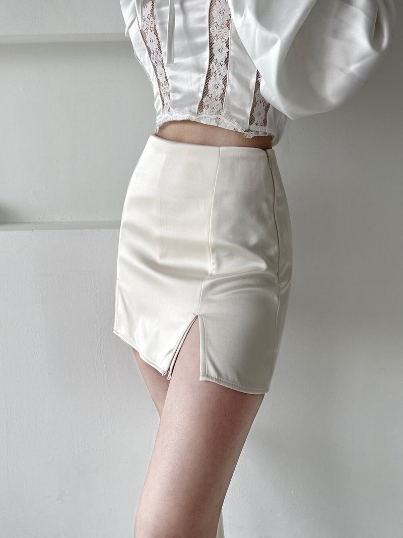 666. Satin two slit sk-pt (2color)