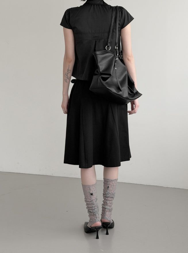 Cotton Gored Flare Midi Skirt
