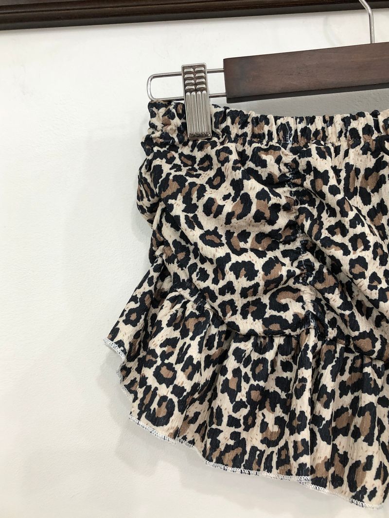 Leopard Shirring Skirt Pants