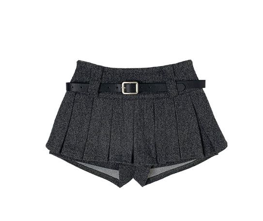 Elda Wool Belt Pleated Mini Skirt