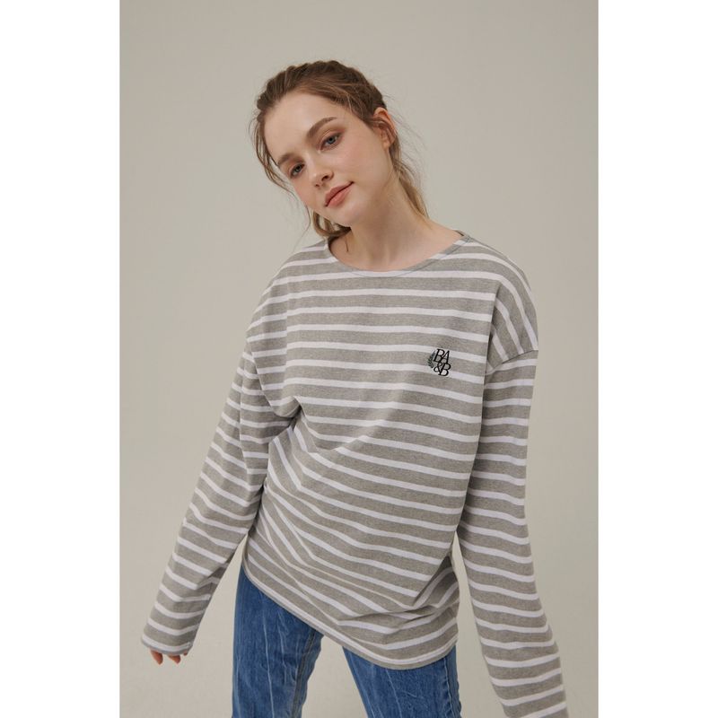 SMALL LOGO STRIPE LONG SLEEVE T-SHIRT_GRAY