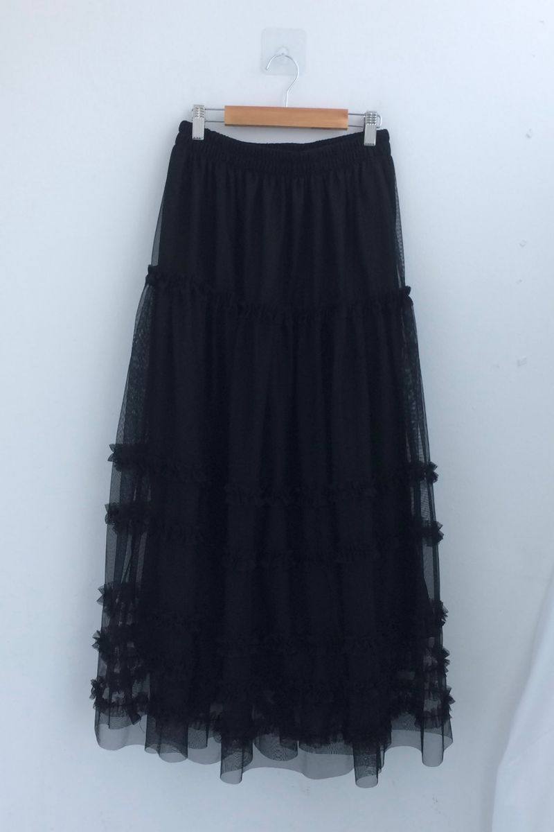 Cloud chiffon frill long skirt