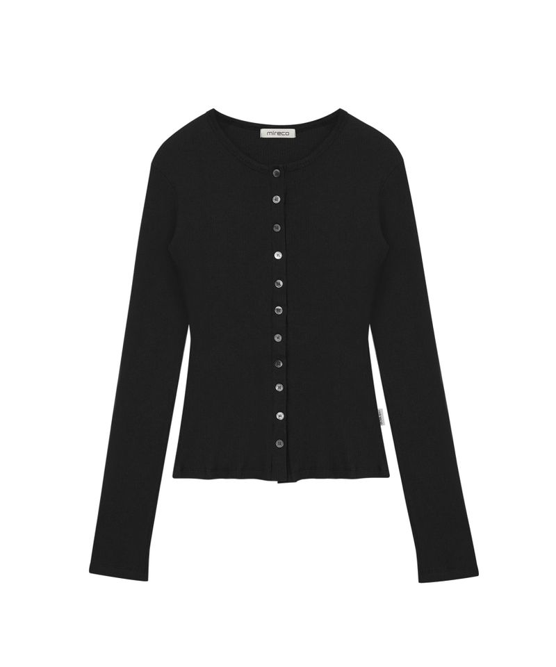 BUTTON RIBBED CARDIGAN BLACK