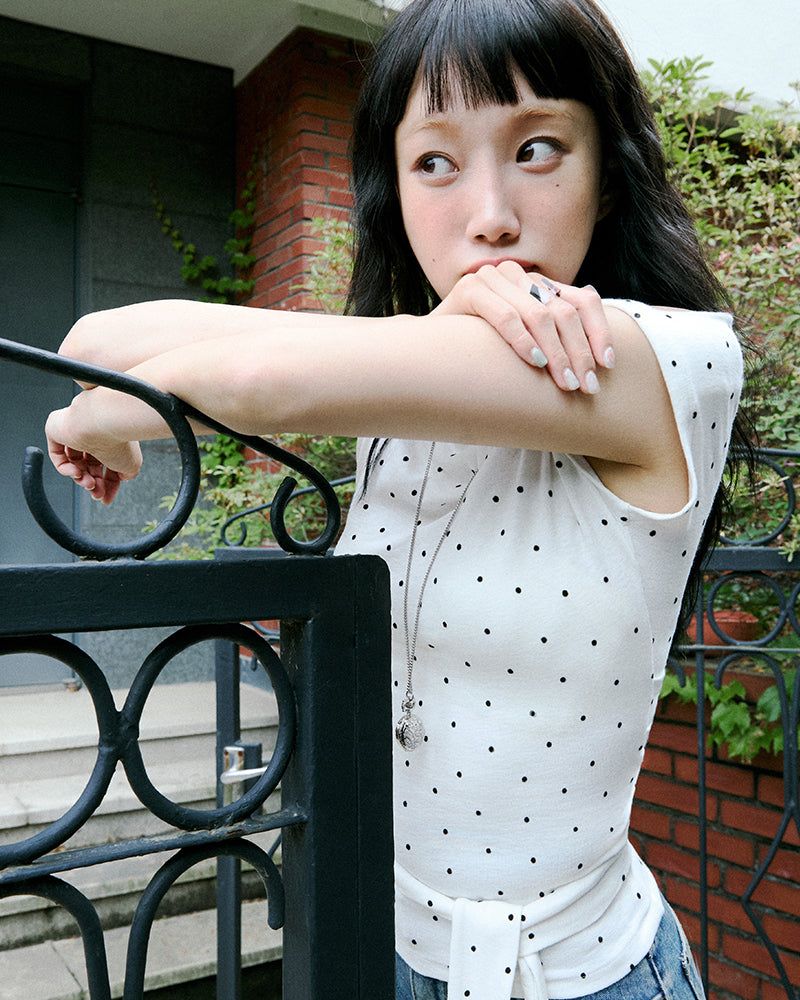 [ORIGINAL] Raise Dot One-Shoulder Wrap T-shirt