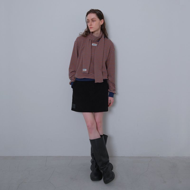 Black Corduroy Patch Mini-Skirt