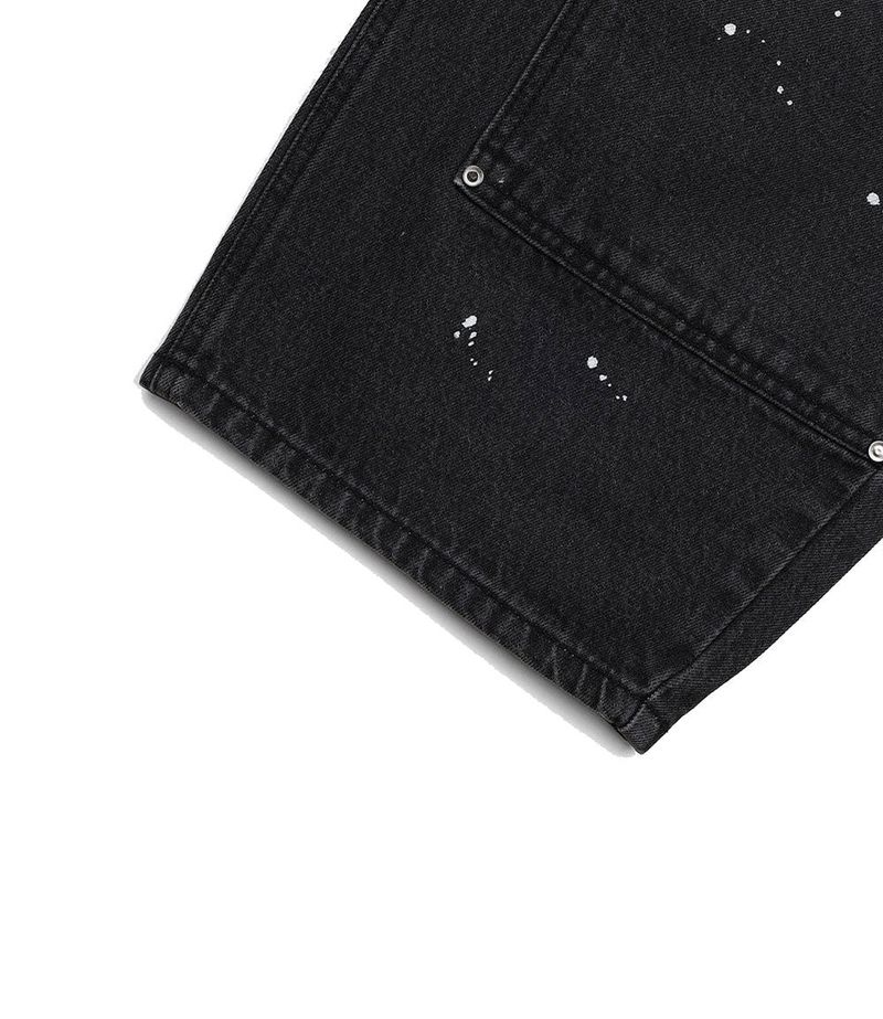 Curved Double Knee Denim Pants - Black