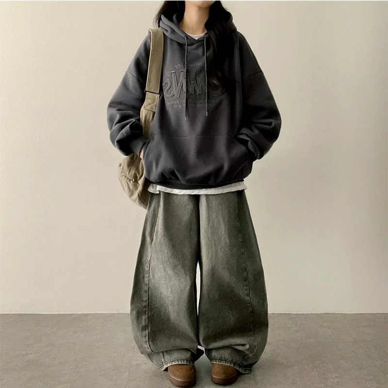 Romine side pin tuck brushed denim wide pants
