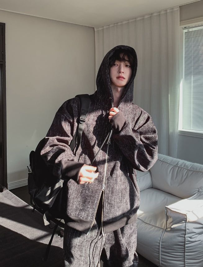 Dets two way velvet hoodie zip-up
