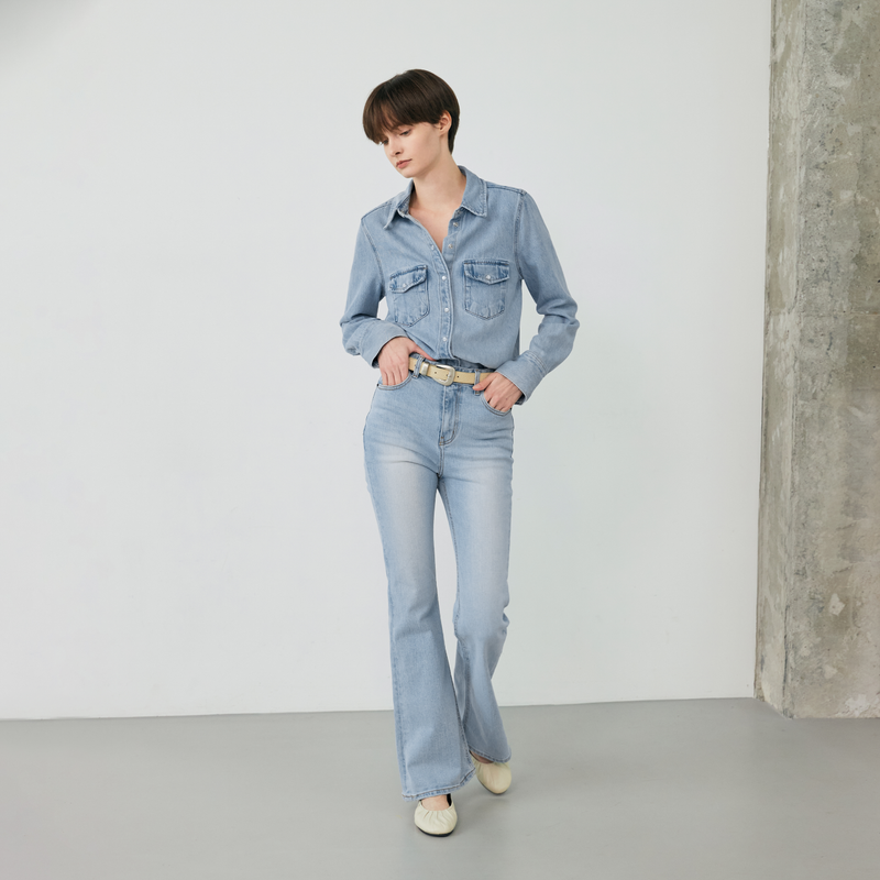 Light blue wide boots cut - D001