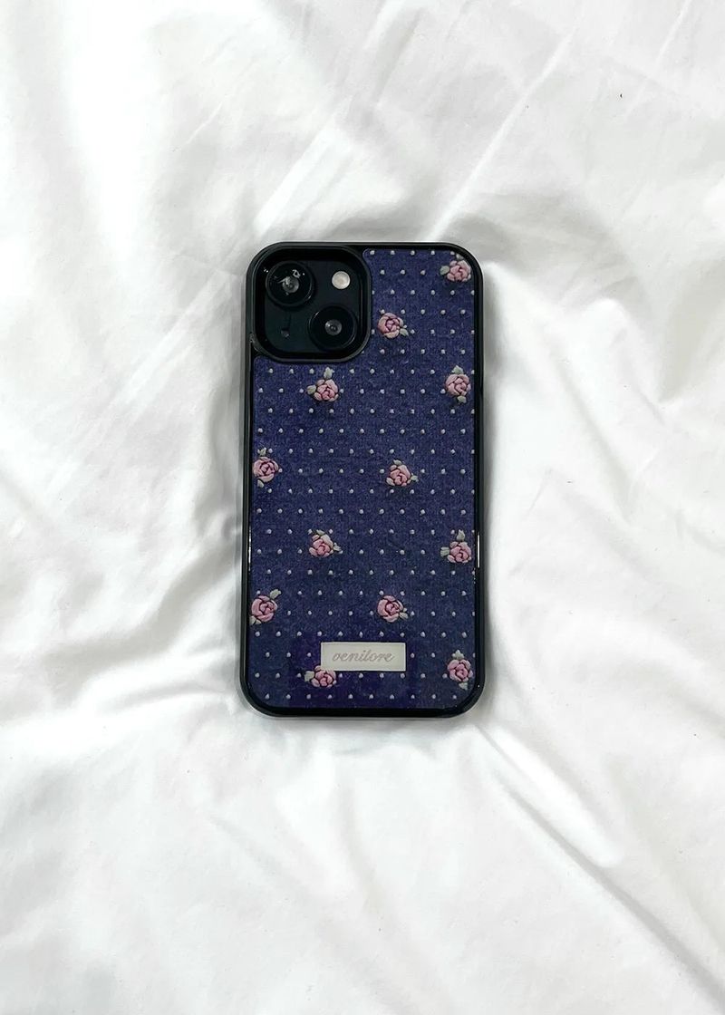[MADE][グラスバンパーケース]パラ刺繍ニットケース ローズ刺繍ニットケース ネイビー