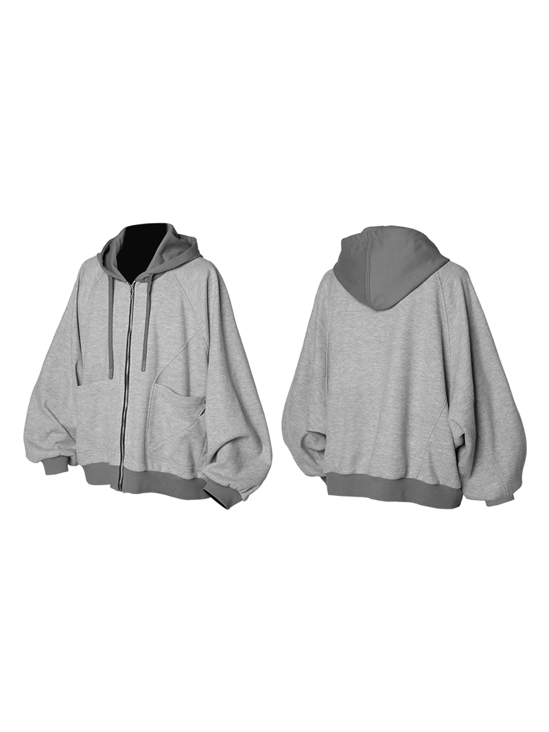 2510SWEAT_RELABEL 24AW Bug-Owned Forms Various Materials Bat Sleeve Zip Knit Sweatshirt