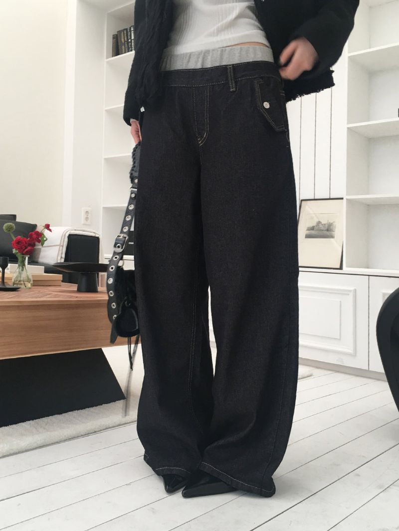 nobiyaka(ノビヤカ)の「Banding layered non-fade denim(Pants)」
