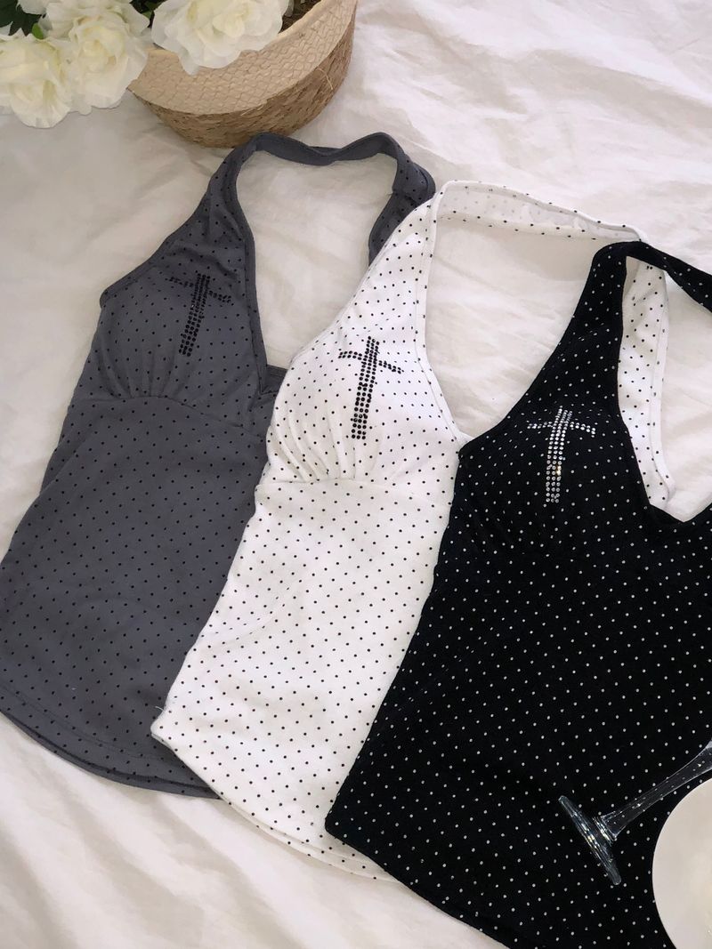Cubic Cross Dot Halter Top