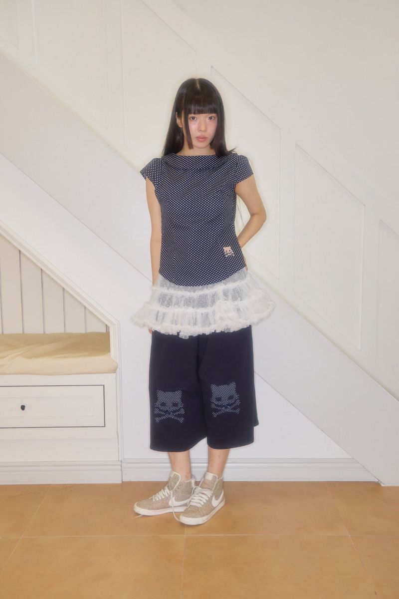 KIRI SKULL PATCH SWEAT BERMUDA SHORTS (NAVY)