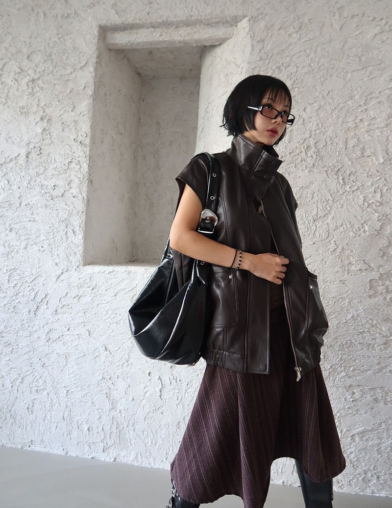 leather oversized fit vest jacket