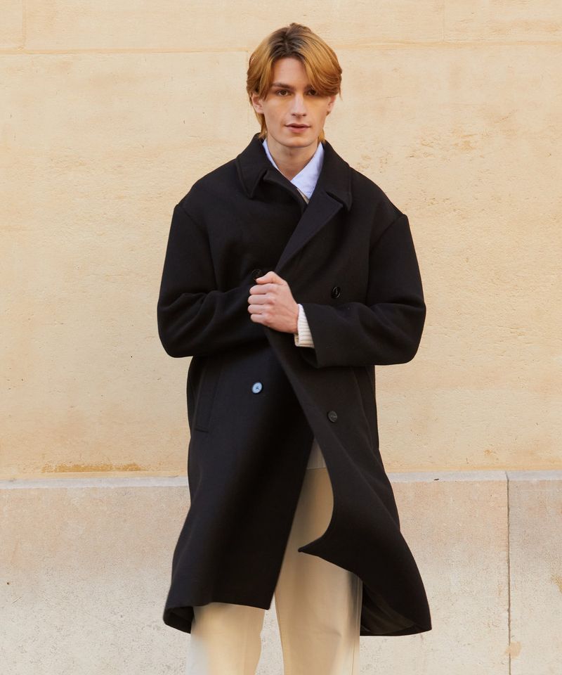 RCH wool blended oversized long coat black